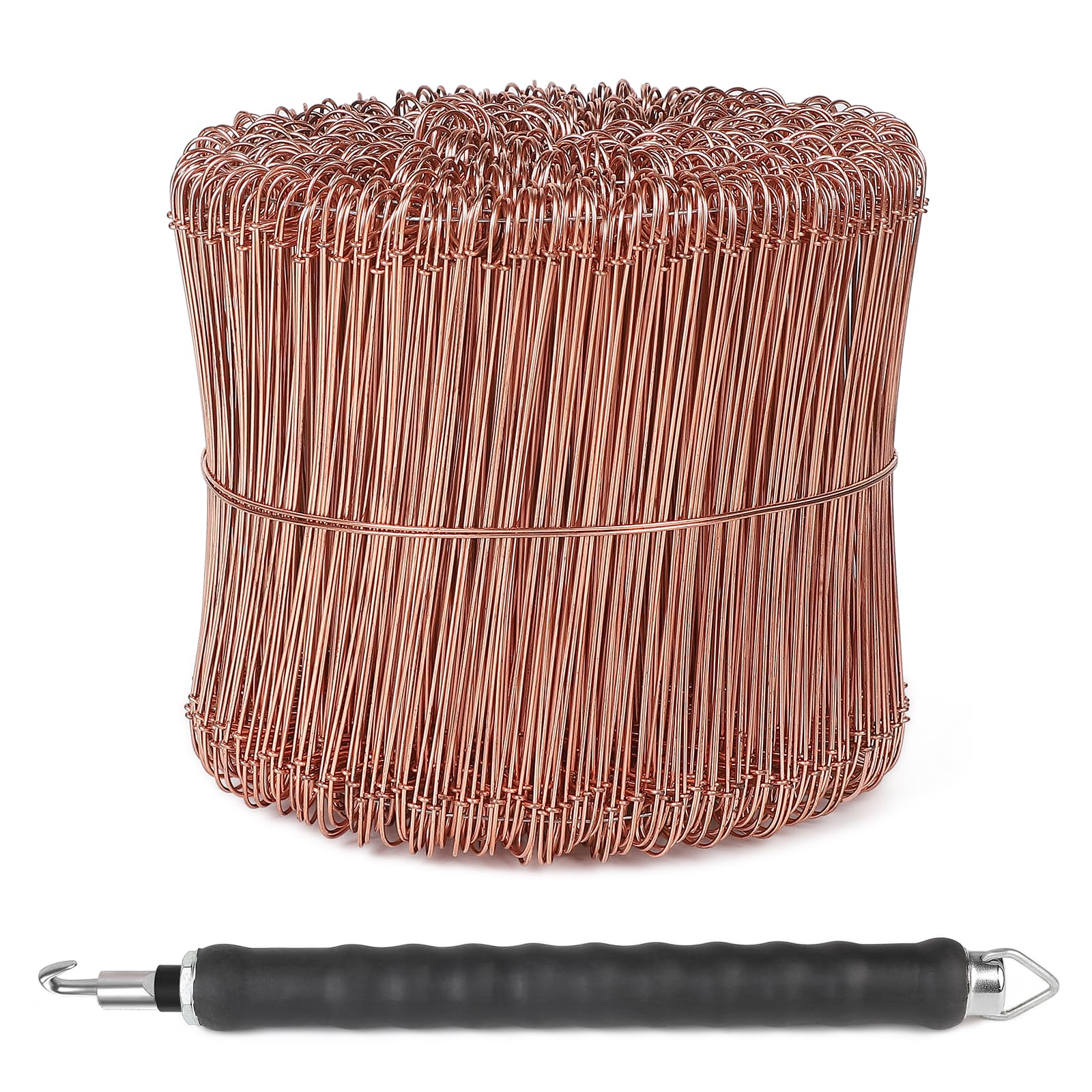 CPROSP Ligature Fer a Beton Cuivré (1000pcs) avec Torsadeuse, Ligatures à Boucle 120mm et Ligatureuse 30cm, Torsadeuse fil de fer pour Lier les Armatures, Construction de Clôtures et Fleuristerie