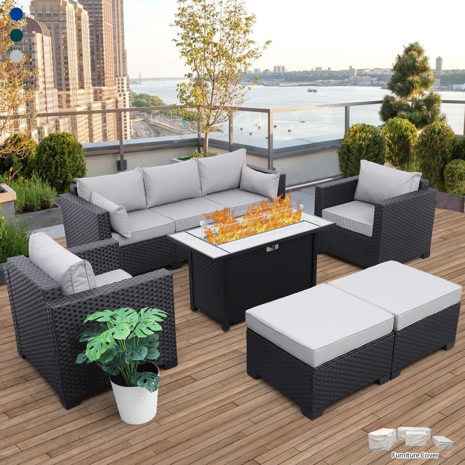 Amazon.com: RADIATA 9 Piece Wicker Patio Furniture Set with Fire Pit ...
