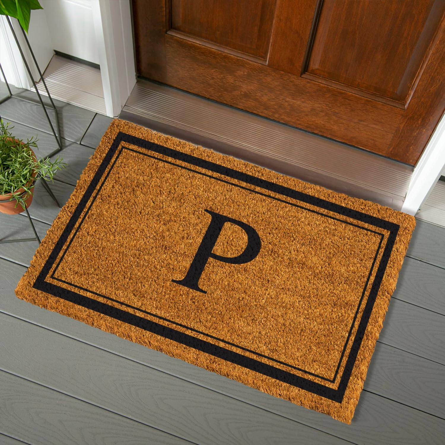 Evergreen Flag Monogram Large Coir Doormat, 36x24 Inches, Brown, Letter P