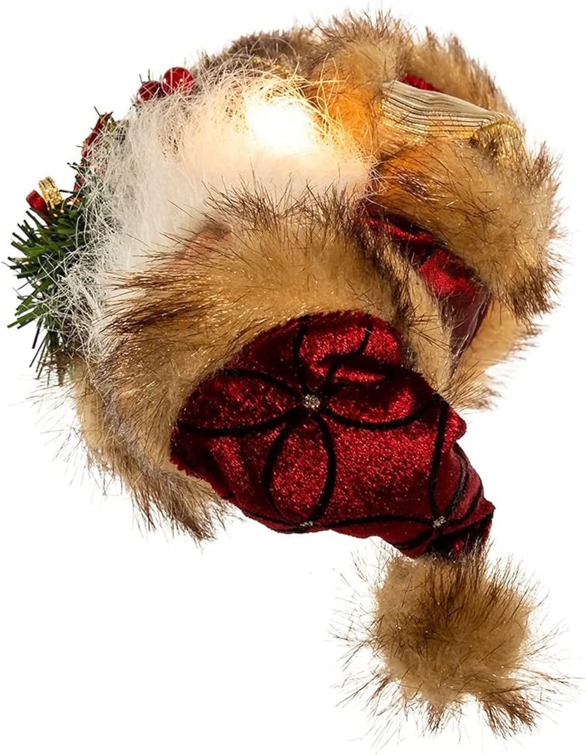 Kurt Adler 10-Light Burgundy and Brown Santa Treetop, 10-Inch