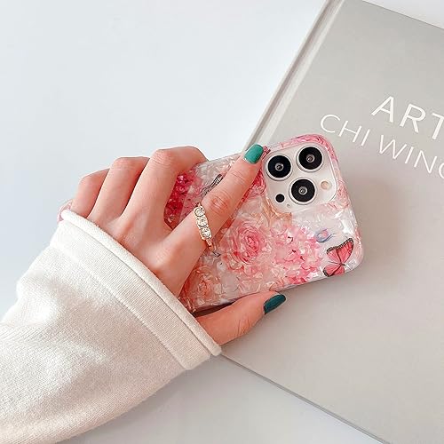 Miniatura 7 de Qokey Funda compatible con iPhone 13 Pro Max de 6.7 pulgadas, diseño de flores, bonito transparente para mujeres y niñas, con anillo giratorio de