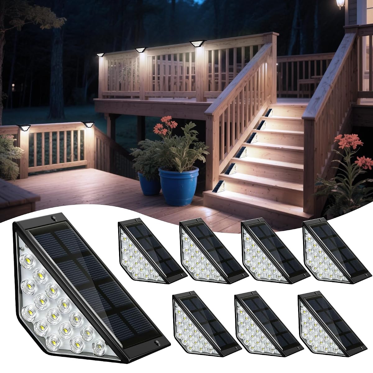 BKBB PPBB Solar Step Lights for Outside Solar Stair Lights Outdoor Waterproof