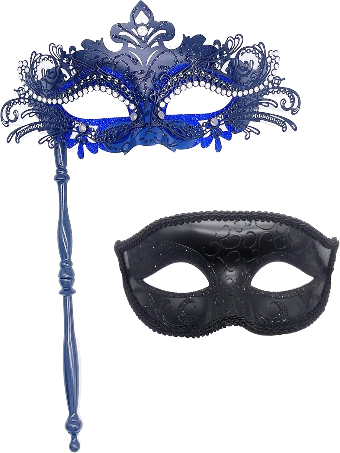 Couple Masquerade Mask with Stick Women Men Mardi Gras Mask Costume Masks for Venetian Party Christmas Festival