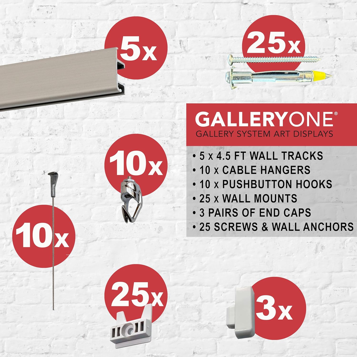 GalleryOne Pro Picture Hanging System Set- Covers 22.5 ft of Wall Space - Heavy-Duty Discreet Wall Tracks & Art Hanging Kit Without Nails - for Home or Office