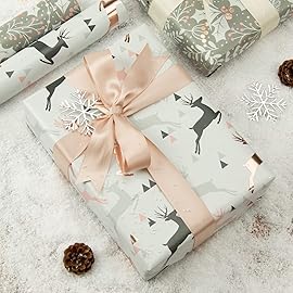 WRAPAHOLIC 30 Inch Christmas Wrapping Paper Roll - Jumbo Roll Rose Gold and Pink Holiday Design with Metallic Foil Shine - 4 Rolls - 30 Inch x 120 Inch Per Roll