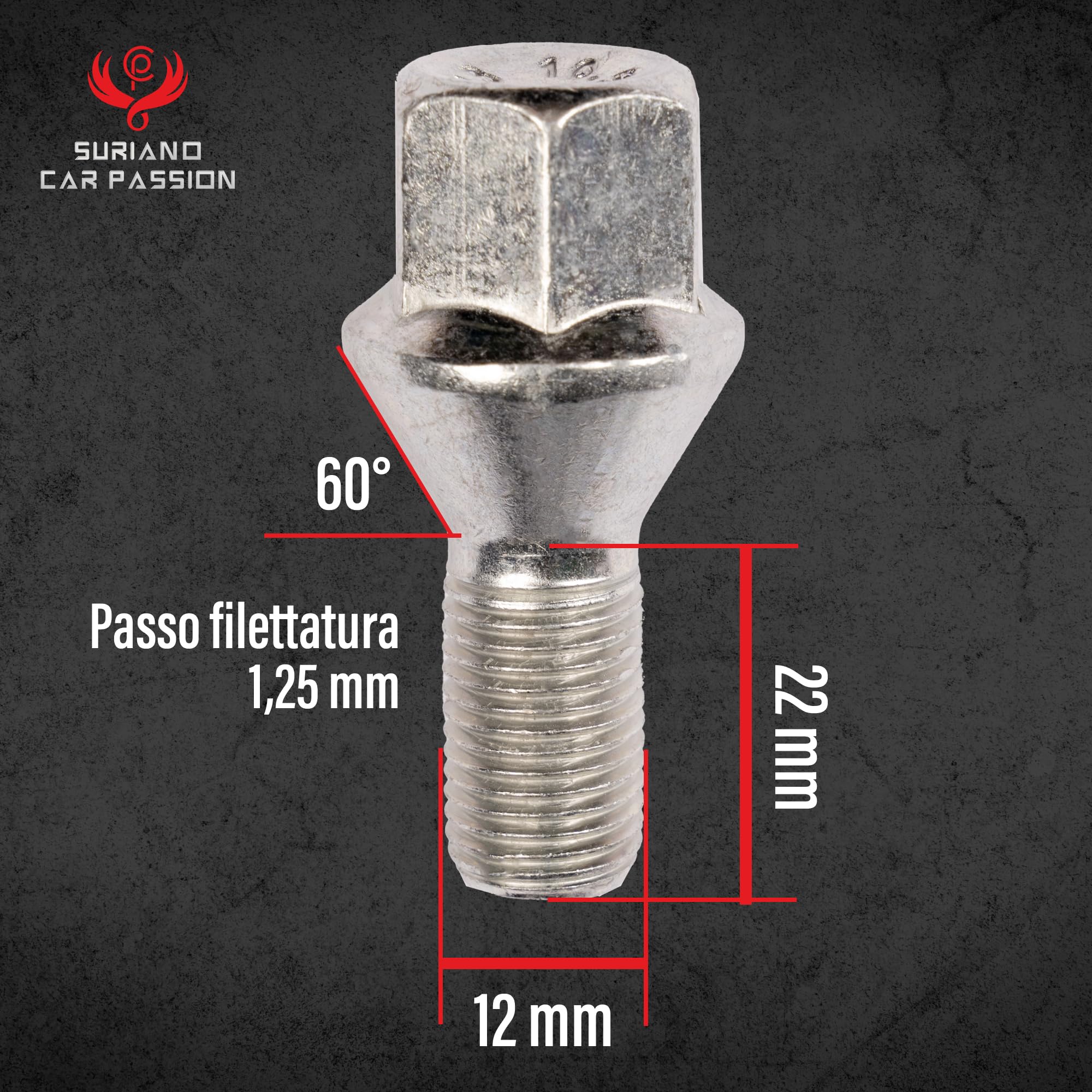 Kit 20 bulloni ruota Compatibili con Jeep Renegade dal 2014 e Compass (solo dal 5/2020 in poi) Fissaggio ruote cerchi in acciaio e in lega M12x1,25