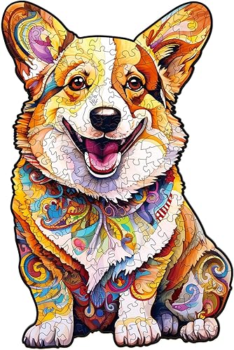 Rompecabezas de madera para adultos, rompecabezas de Corgi con caja de rompecabezas de madera, regalo de rompecabezas para perros para adultos y