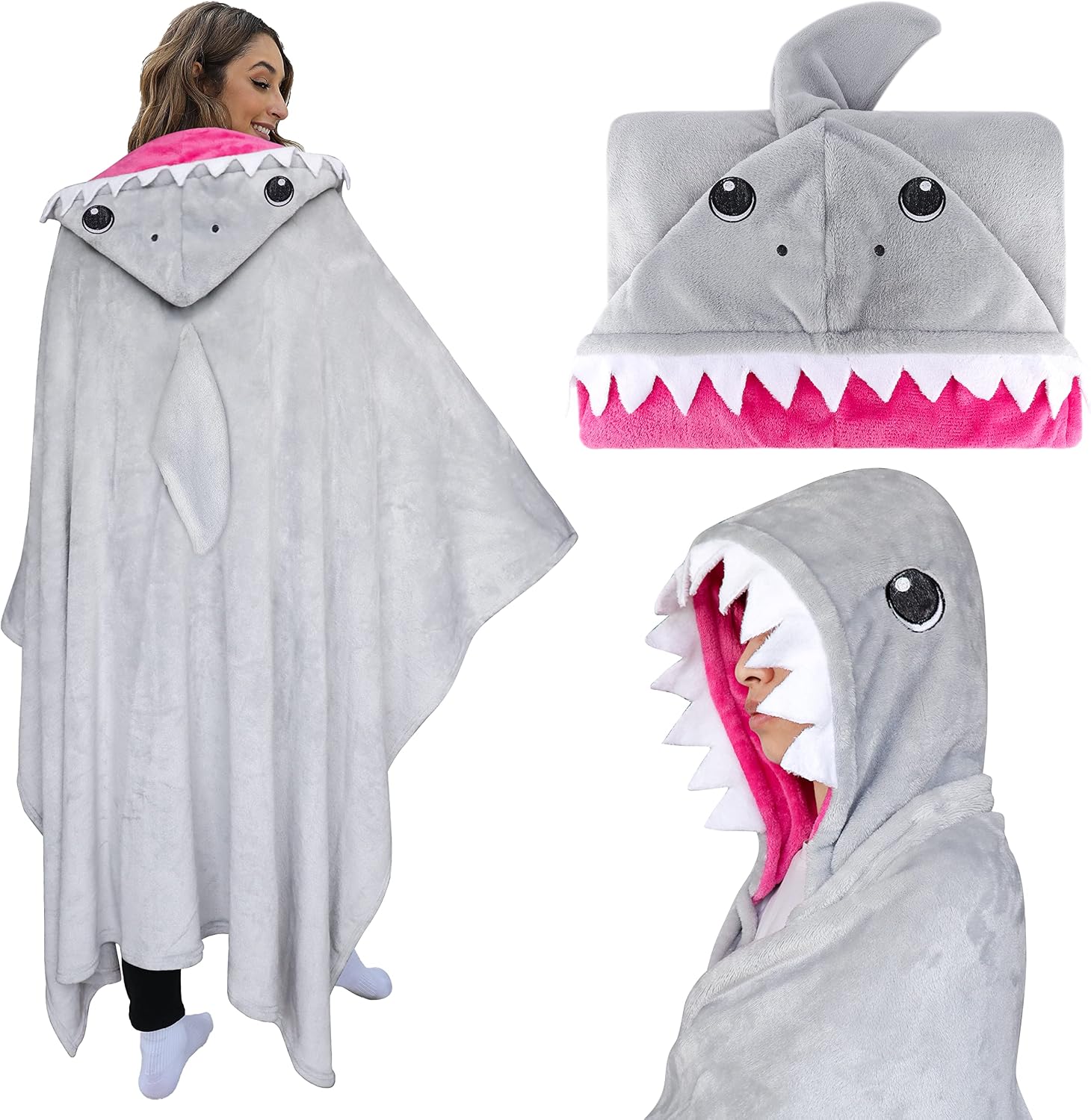 Shoppawhile Shark Gifts for Women Wearable Hooded Blanket Soft Cute Warm Fluffy Shark Gifts Hooded Blanket Presents for Teenage Boys 59 * 51 inch