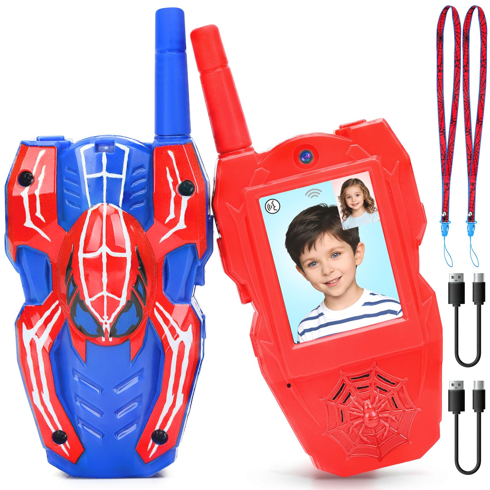 Spider Video Walkie Talkies for Kids with Screen, Rechargeable Two Way Radio Outdoor Toys for Garden Camping Hiking, Gifts for Boys Girls Age 6-12 Birthday Presents