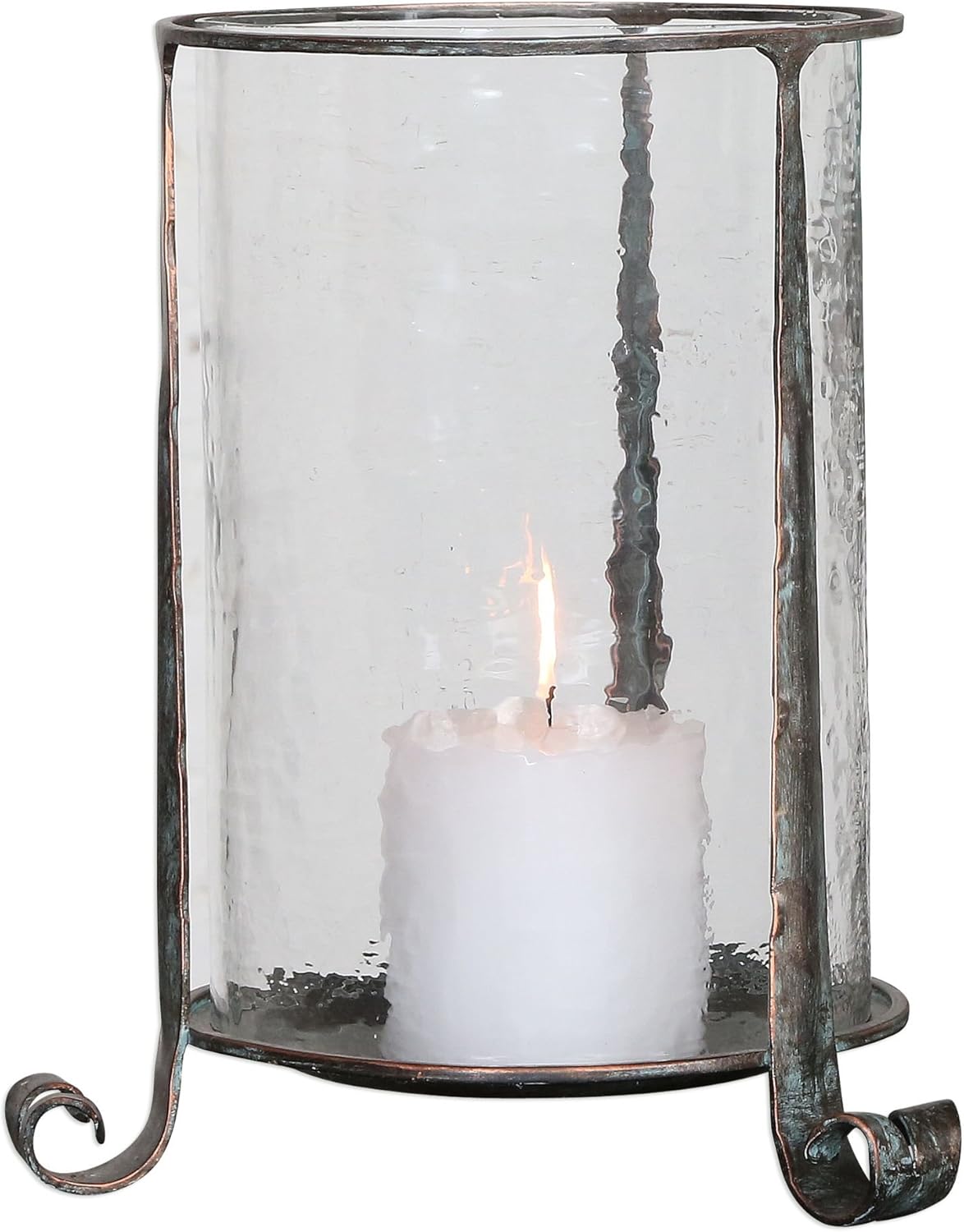 MY SWANKY HOME Rustic Bronze Hammered Glass Hurricane Candle Holder | Antique Pillar : Home & Kitchen