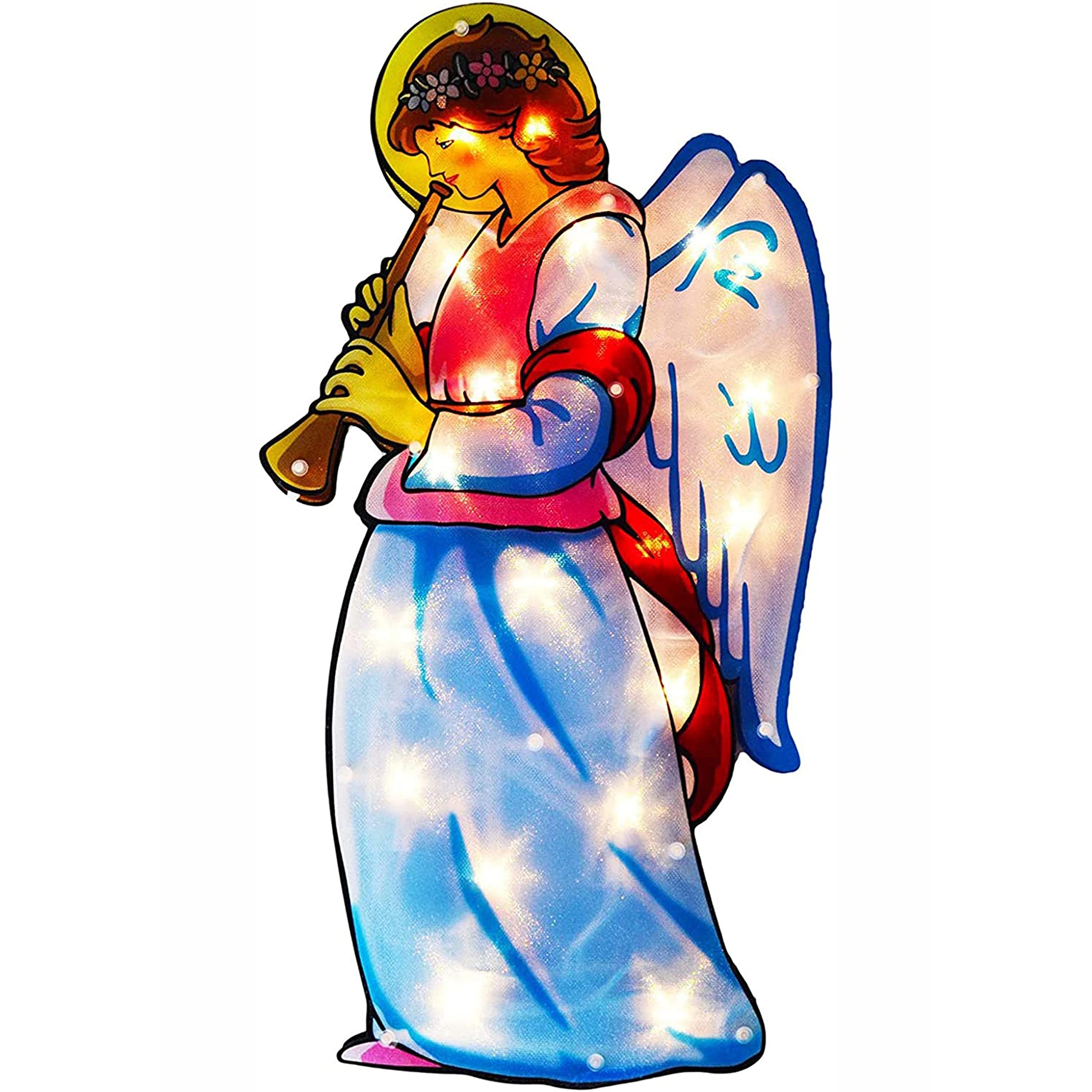 AMOS Christmas Angel Window Silhouette LED Lights with Metallic Effect Battery Operated Xmas Decoration (25cm x 14cm)