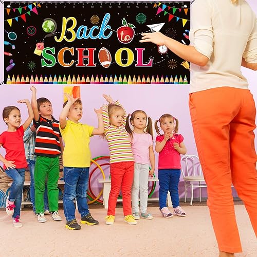 Miniatura 4 de FEPITO Cartel de bienvenida de vuelta a la escuela, cartel grande de tela para profesor, decoración de fiesta de regreso a clases, decoración de