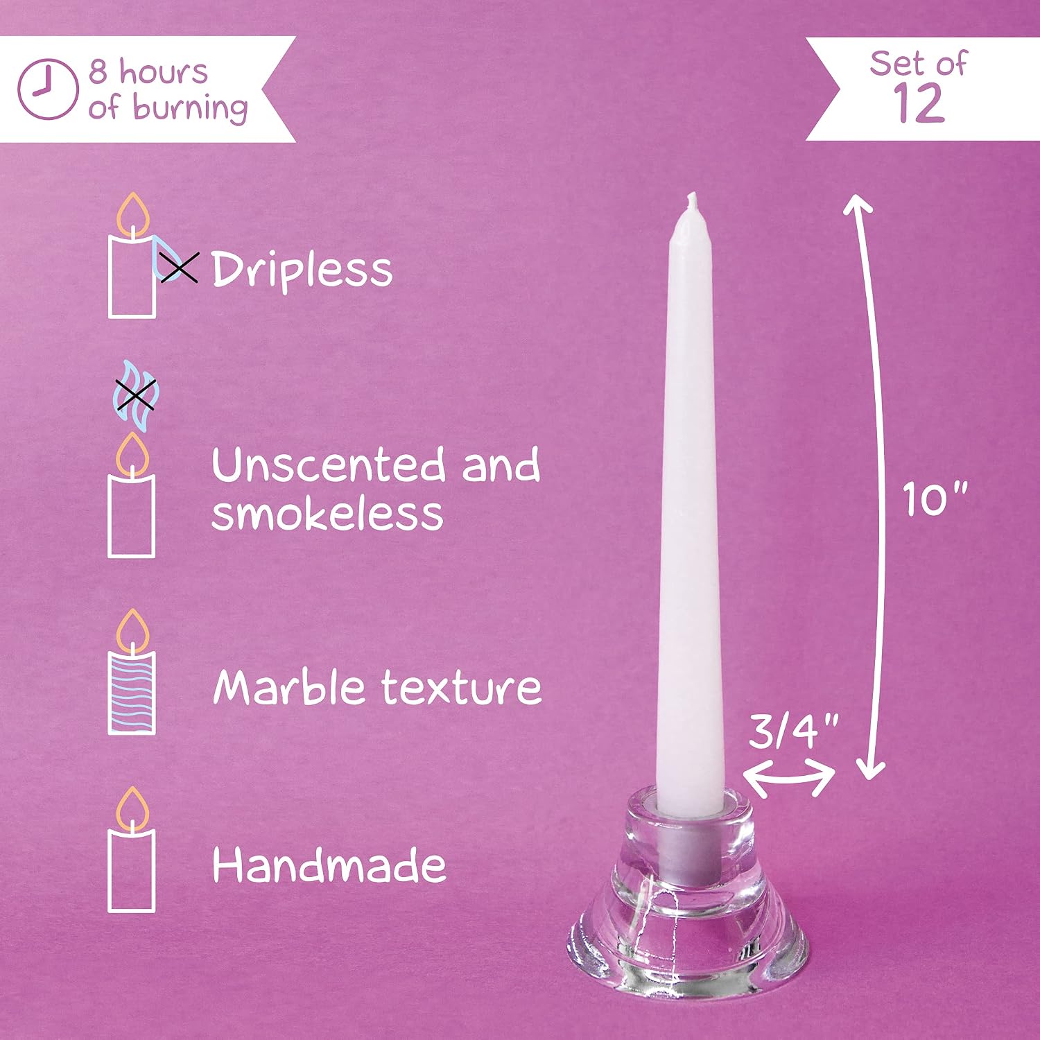 CANDWAX 25 cm White Taper Candles, Set of 12 White Candle Sticks Ideal for Christmas Decorations - Image 3