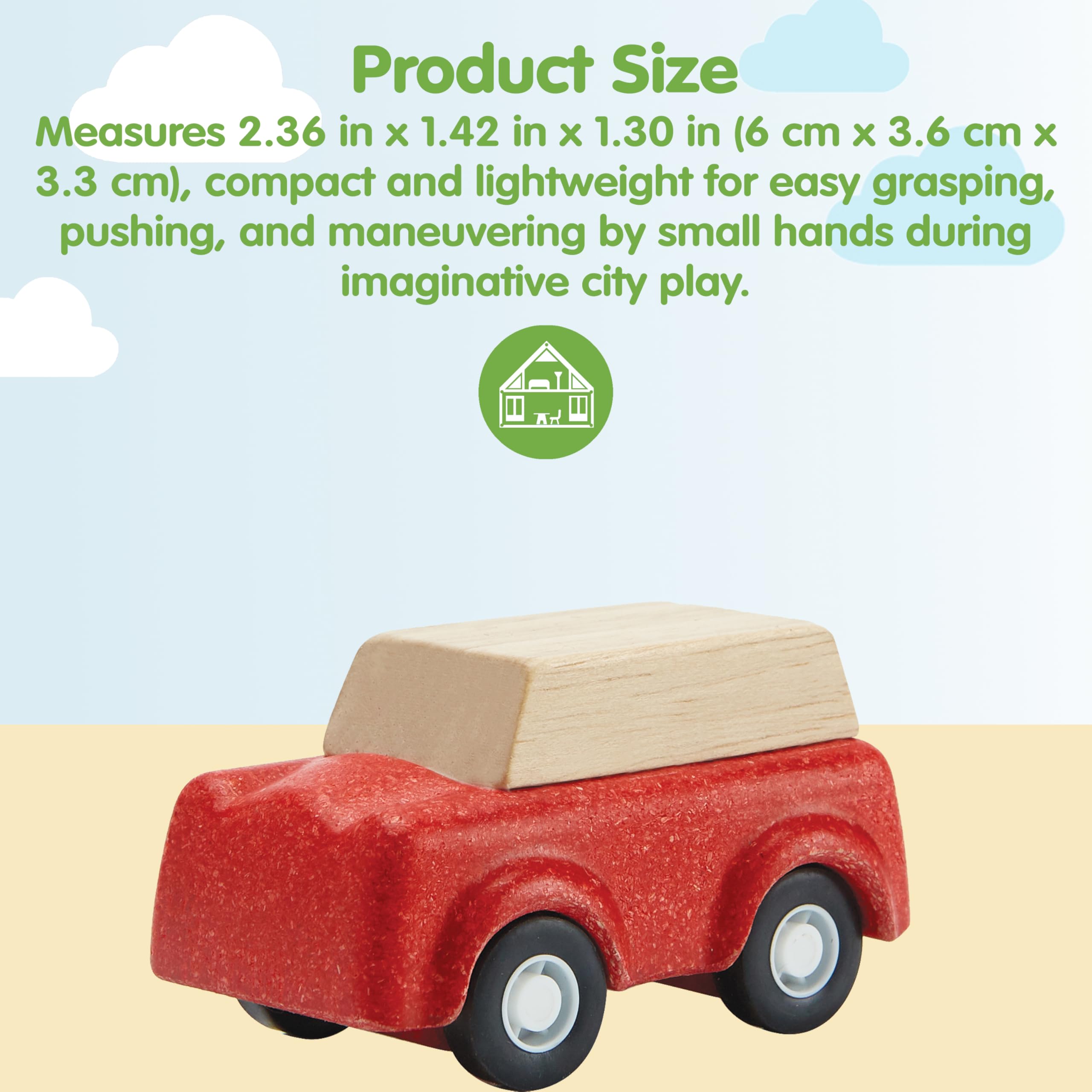 PlanToys, Auto in legno rosso, giocattolo ecologico, per bambini tra 2 e 6 anni