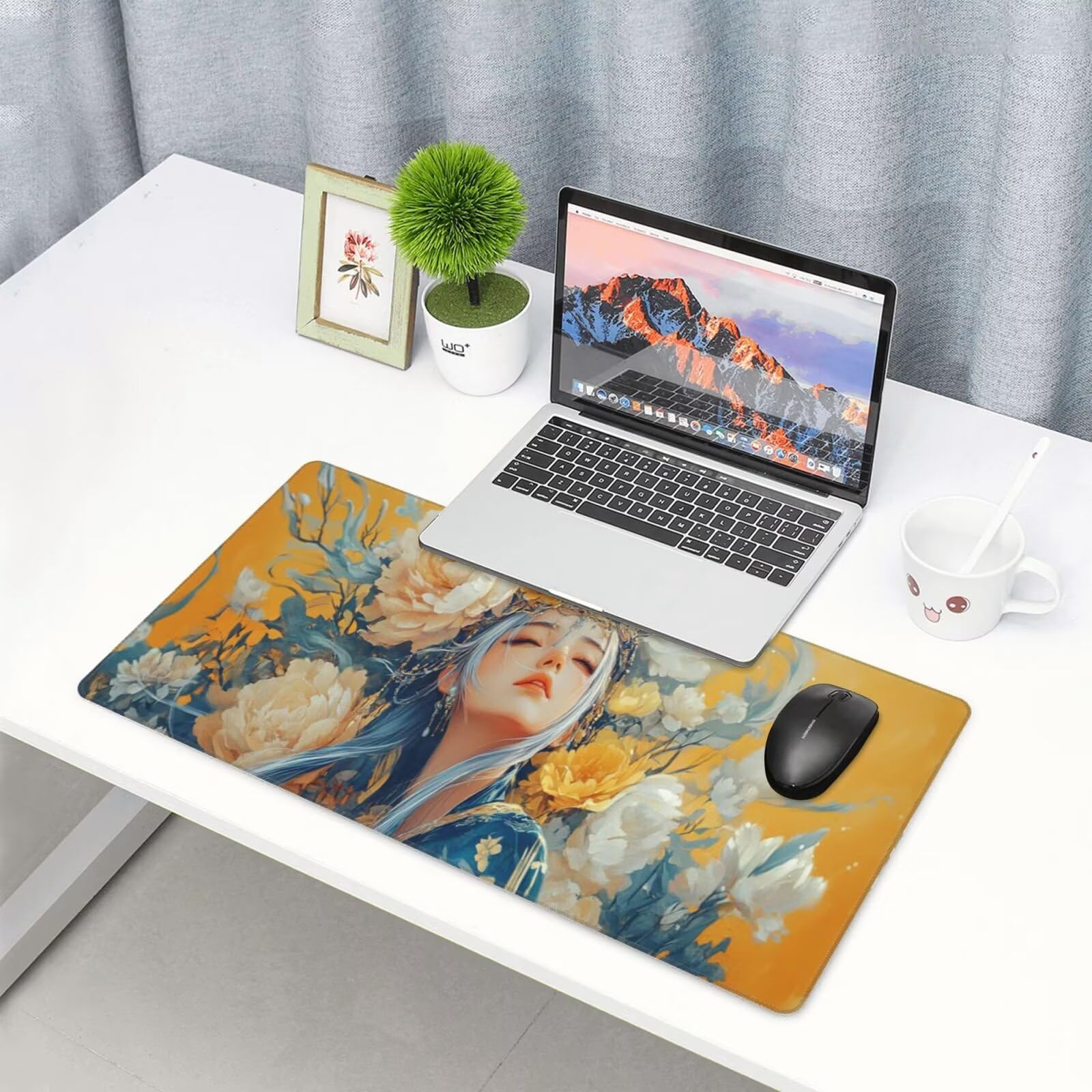 Żółta podkładka pod mysz XXL Beauty mata na biurko 1600 x 800 x 3 mm zmywalna podkładka do gier na laptopa, z antypoślizgową gumową podstawą do gier, PC, pracowników biurowych Y791