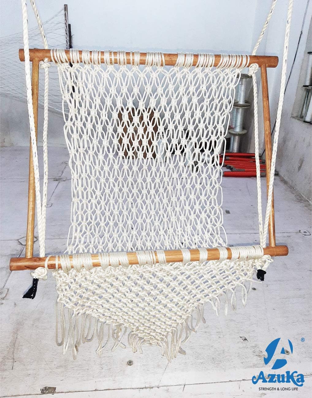 Azuka Rope Swing Chair with Macramé Design & Wooden Spread Bars