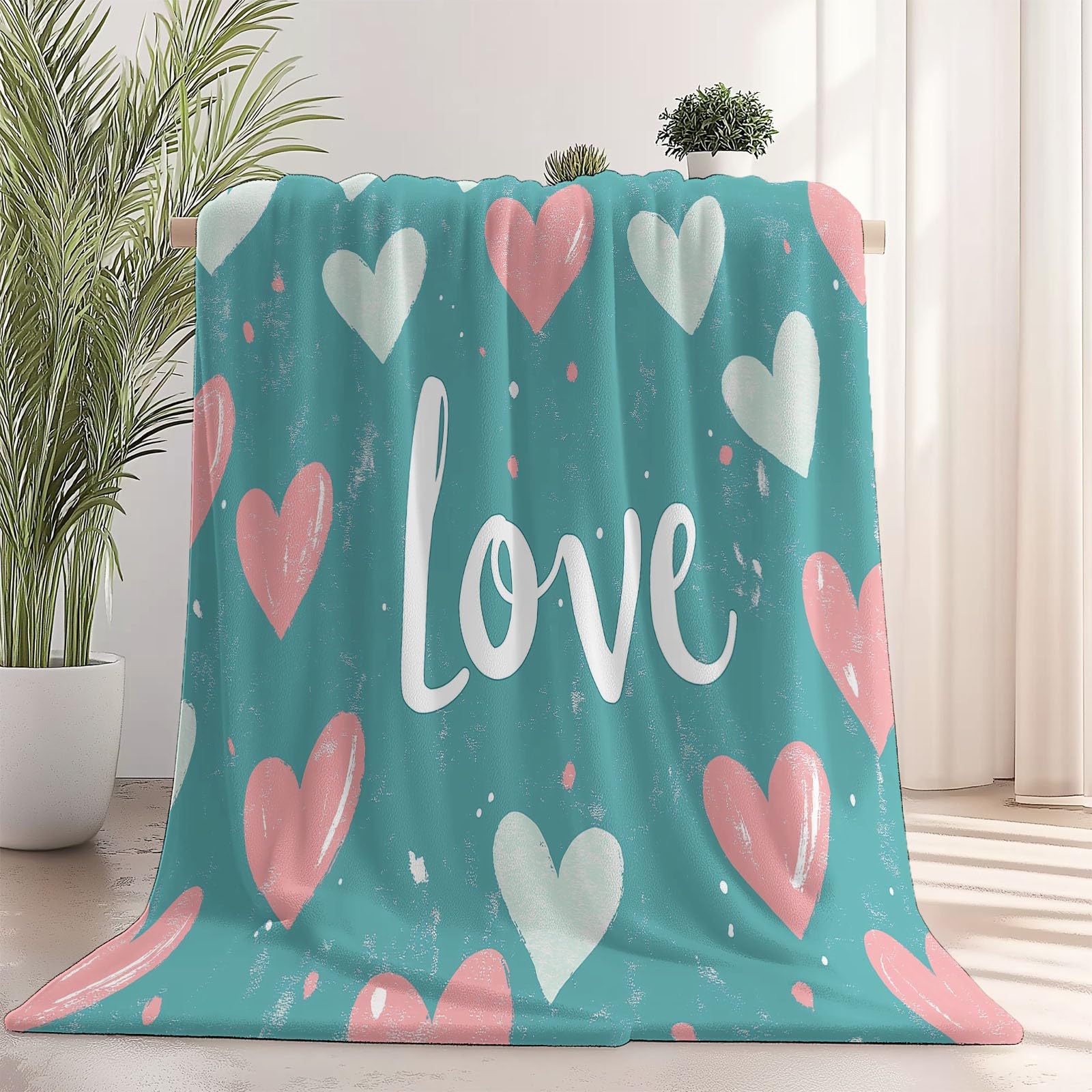 Decke Flanell 150 x 200 cm Geschenke für Frauen und Männer - Romantik Liebe Worte Witzige Geschenke für Freunde zu Weihnachten und Geburtstag, Hellgrün Rosa