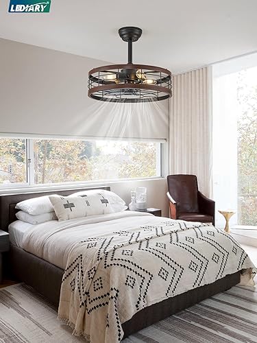 Miniatura 7 de LEDIARY Ventilador de techo enjaulado de 20 pulgadas con luz, ventilador de techo sin aspas con control remoto, luces de ventilador de granja para