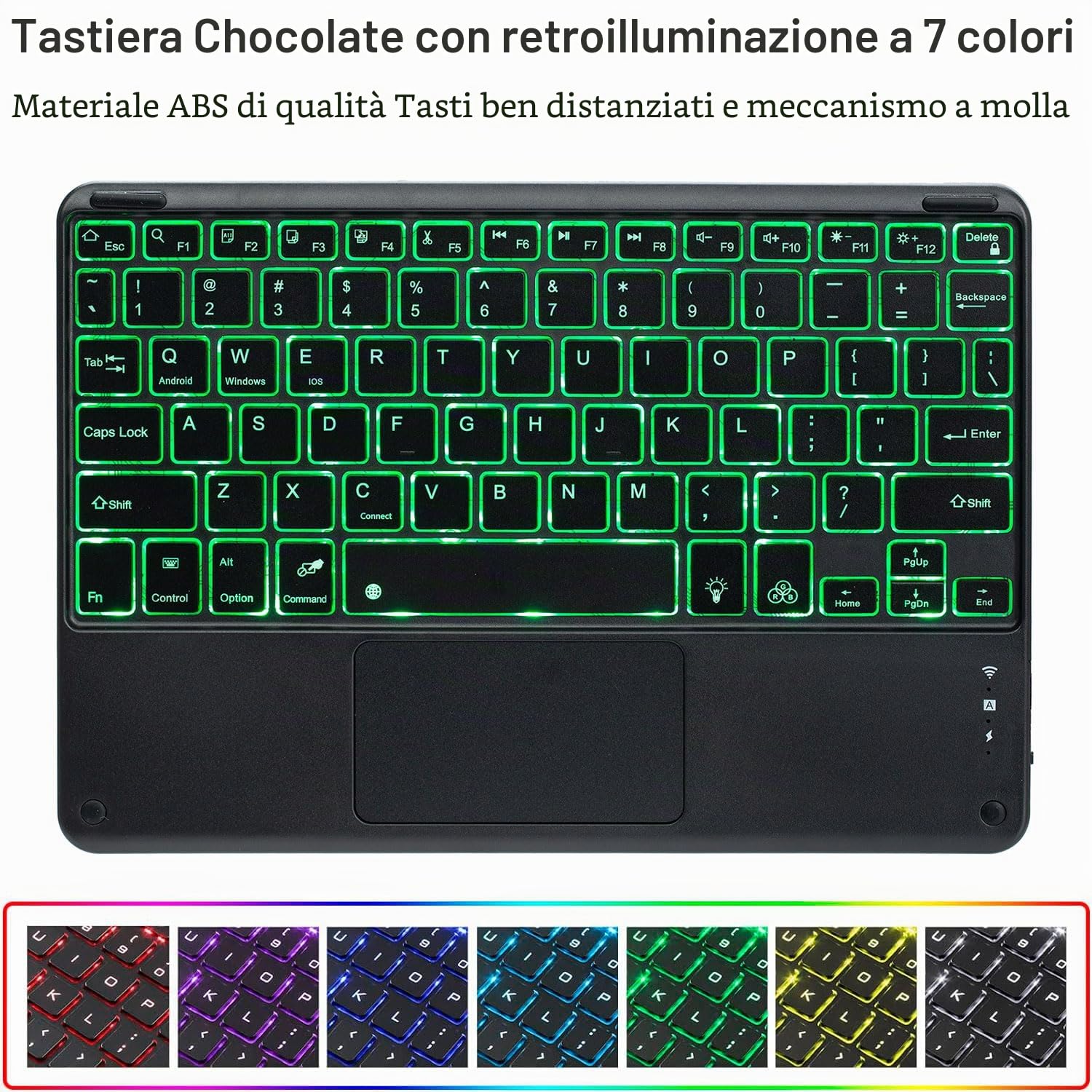 Custodia con Tastiera per Lenovo Idea Tab Plus 12,1 Pollici/Tab K12 2025 (TB361ZU/TB361FU), Tastiera Touchpad Staccabile Retroilluminata 7 Colori, Cover Ultrasottile con Mouse,Nero