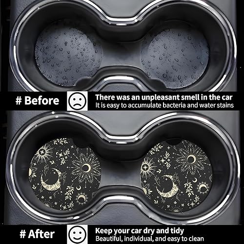 Miniatura 3 de Sun Moon Star - Posavasos absorbentes para automóvil, portavasos con base de corcho con muesca para el dedo para un fácil movimiento del portavasos