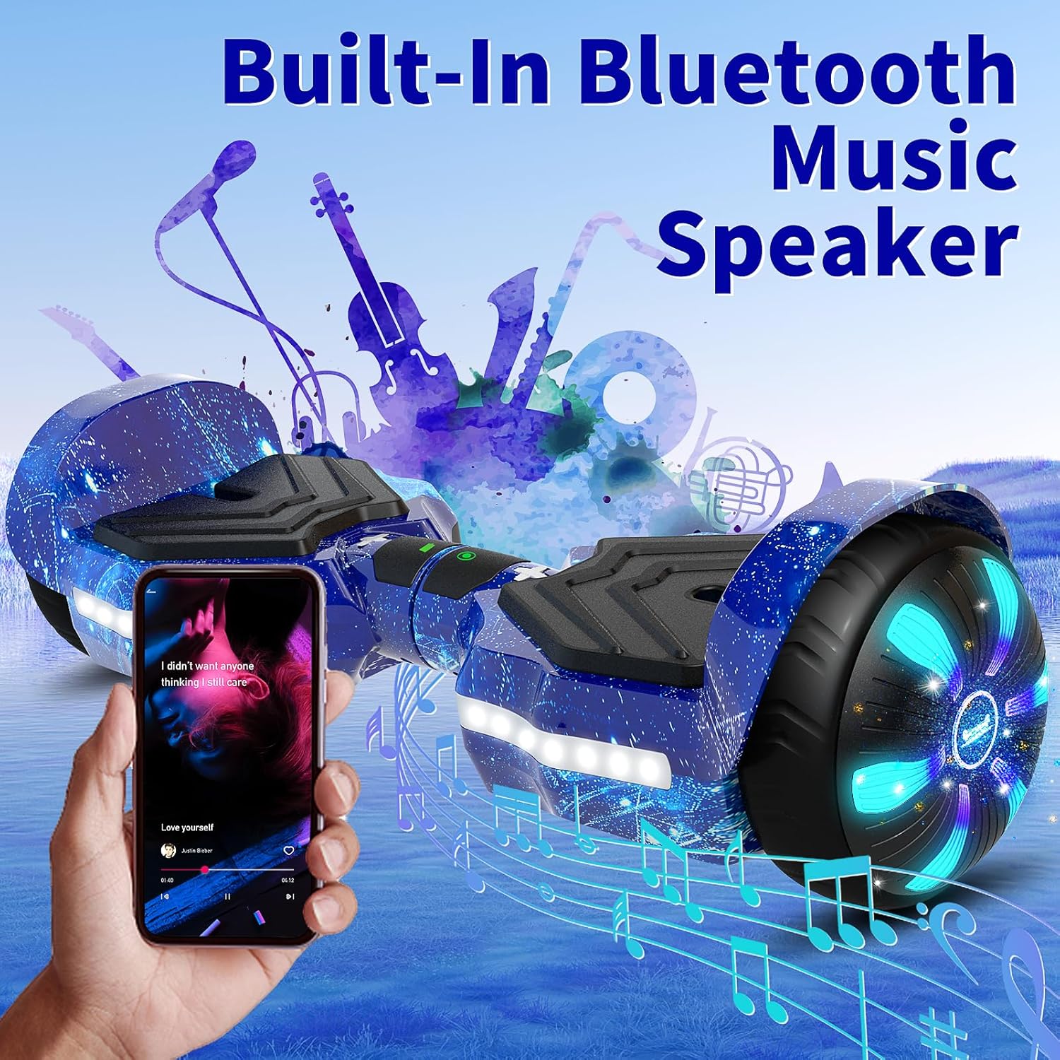 SIMATE Hoverboard with Seat Attachment Combo, 6.5" Self Balancing Hover Boards with Bluetooth Speakers and LED Lights for Kids Adults Girls Boys(Include Go-Kart)