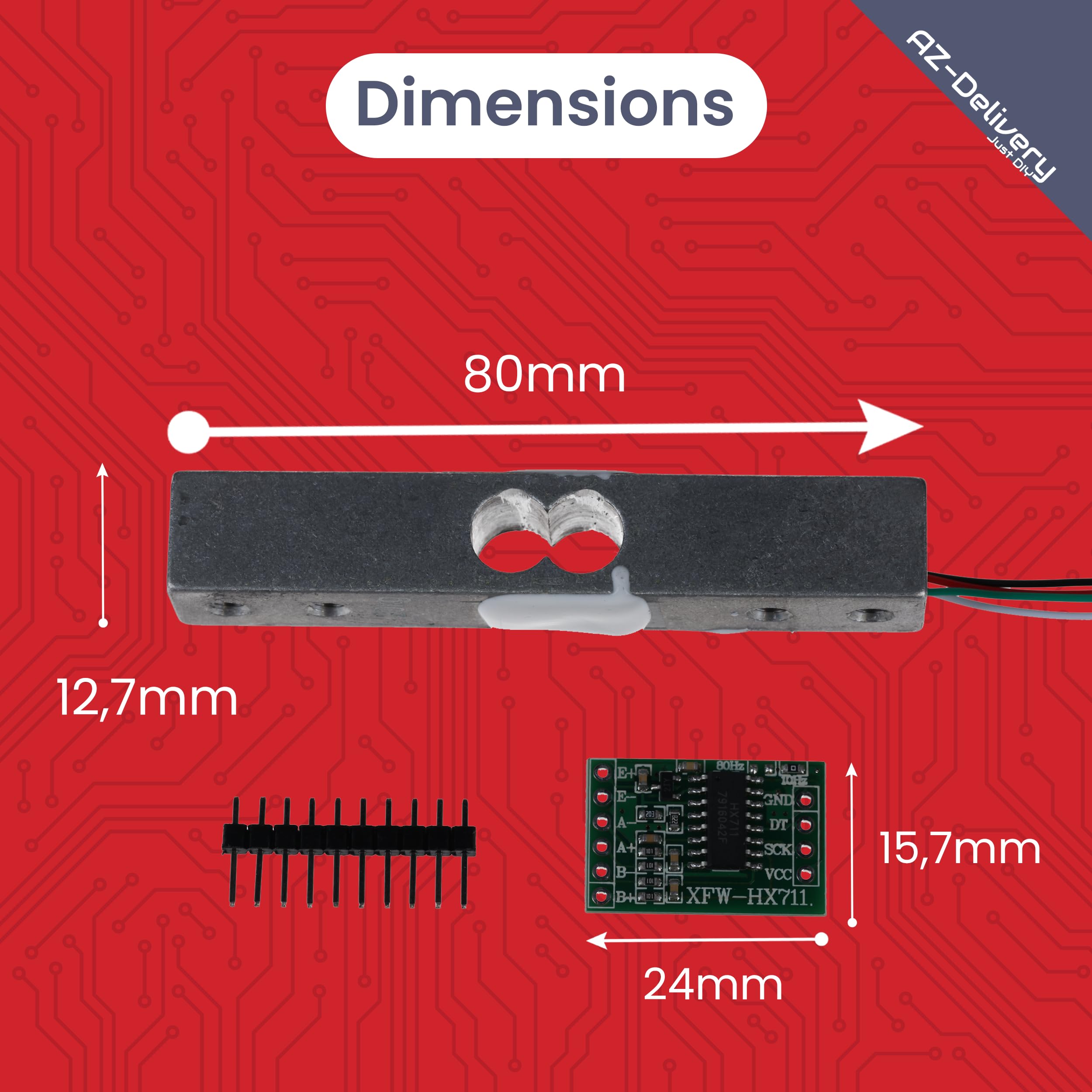 AZDelivery 5x Wägezelle 20 kg mit HX711 Modul – Präzisionssensor zur Gewichtsmessung kompatibel mit Arduino & Raspberry Pi – Set inkl. Verstärker-ADC zur Kraftmessung