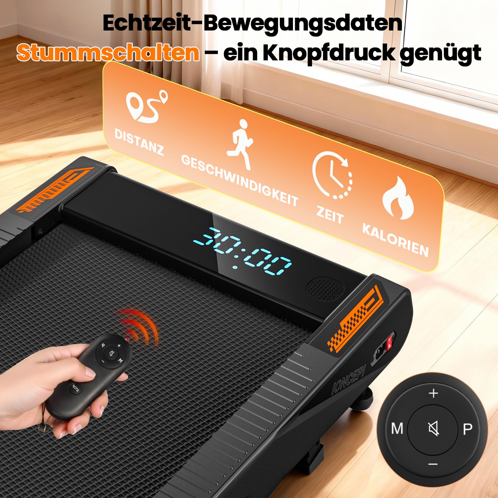 Walking Pad mit Bluetooth Lautsprecher, 4 in 1 10km/h Laufband für Zuhause mit 10% Steigung, 2,75 HP bürstenloser Treadmill für Zuhause & Büro mit LED-Display, 12 HIIT-Programme, Bis 160 kg