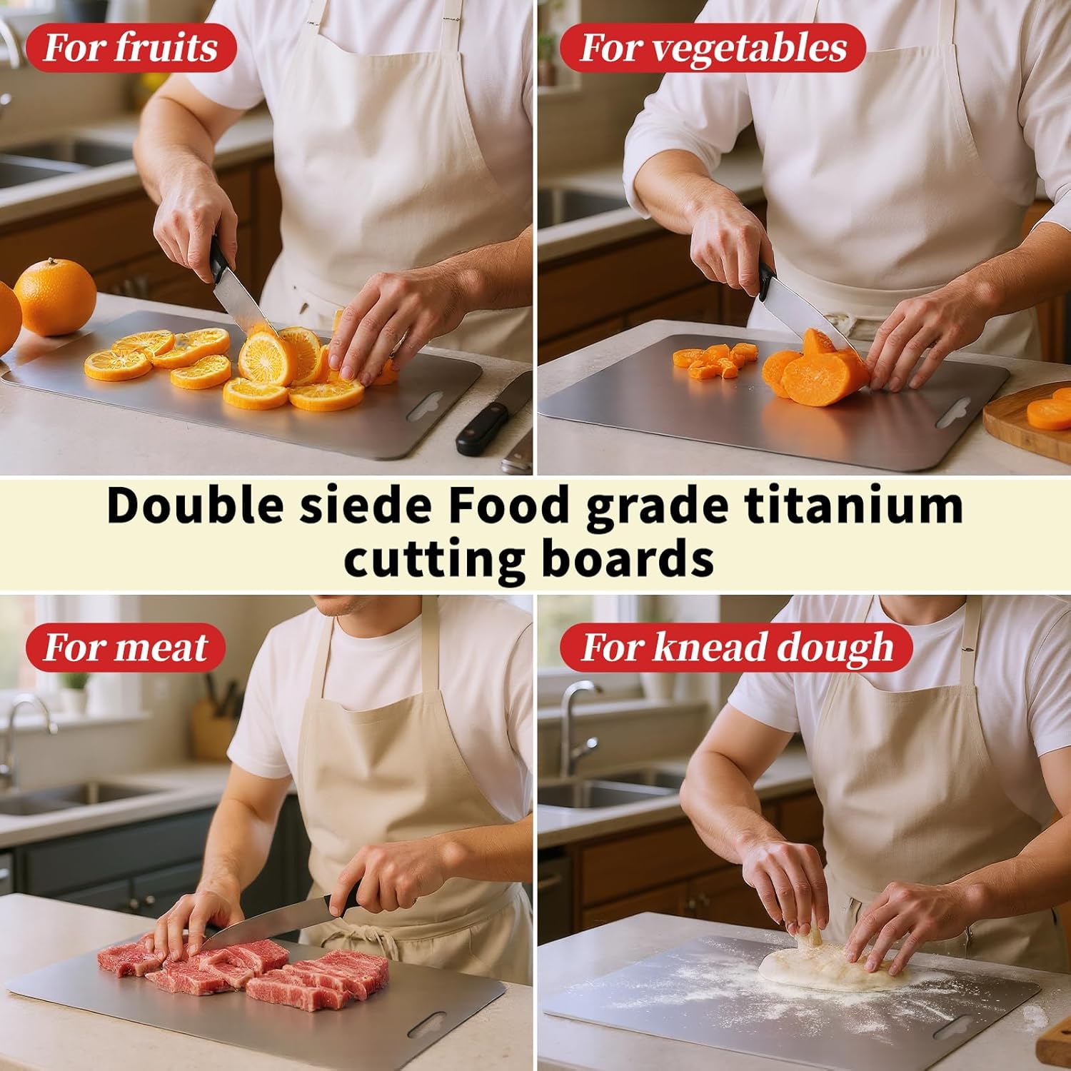 2Pack Titanium Cutting Board,Double Sided Food titanium Grade Metal Non-Toxic titanium Cutting Boards,Easy to Clean,Dishwasher Safe(large size18*12large) X-Large 2