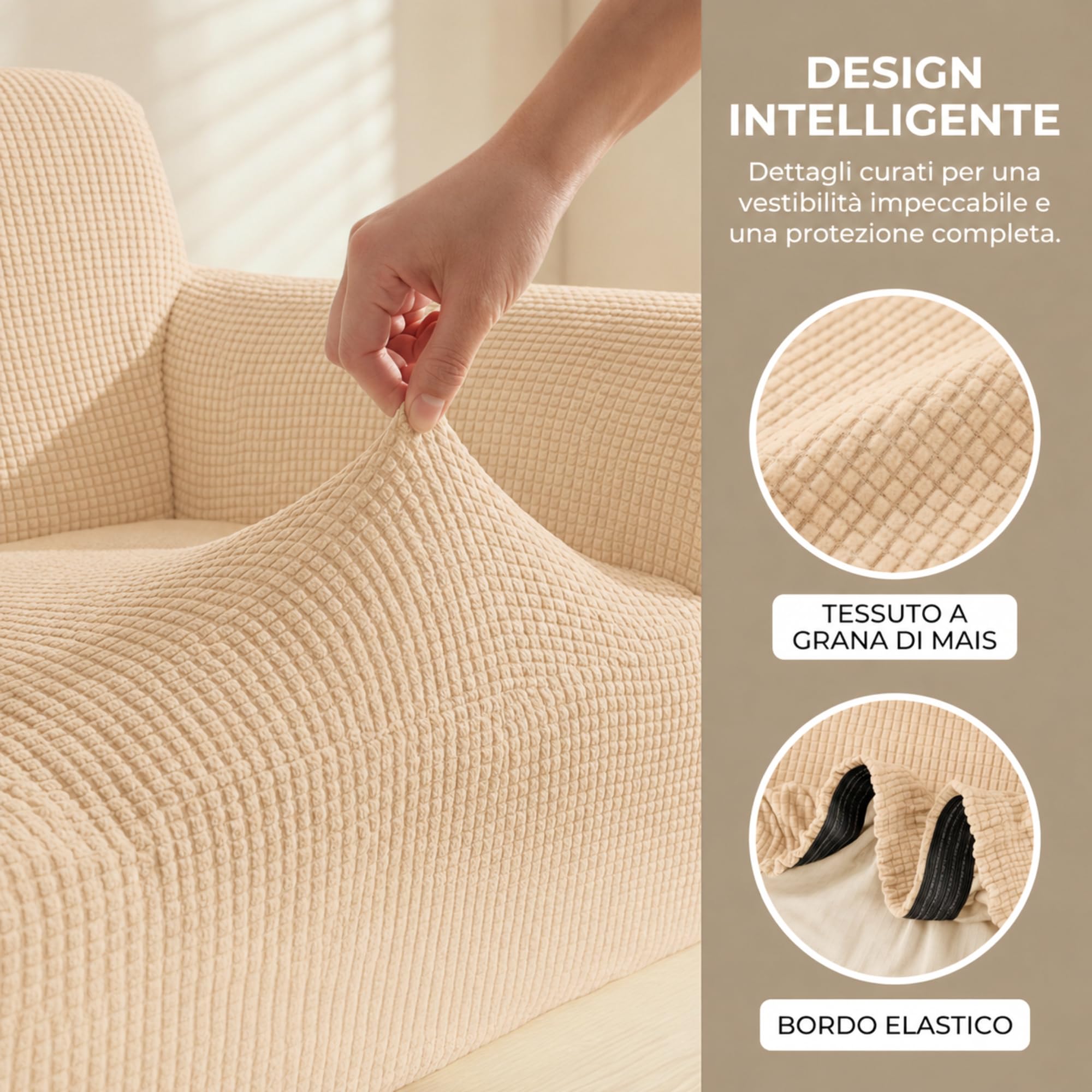 VKZ Funda de Sofá Ajustable, Cubresofa para 2 Plazas,Funda Sofá Protectora y Decorativa, Fácil de Colocar y Lavar,Beige