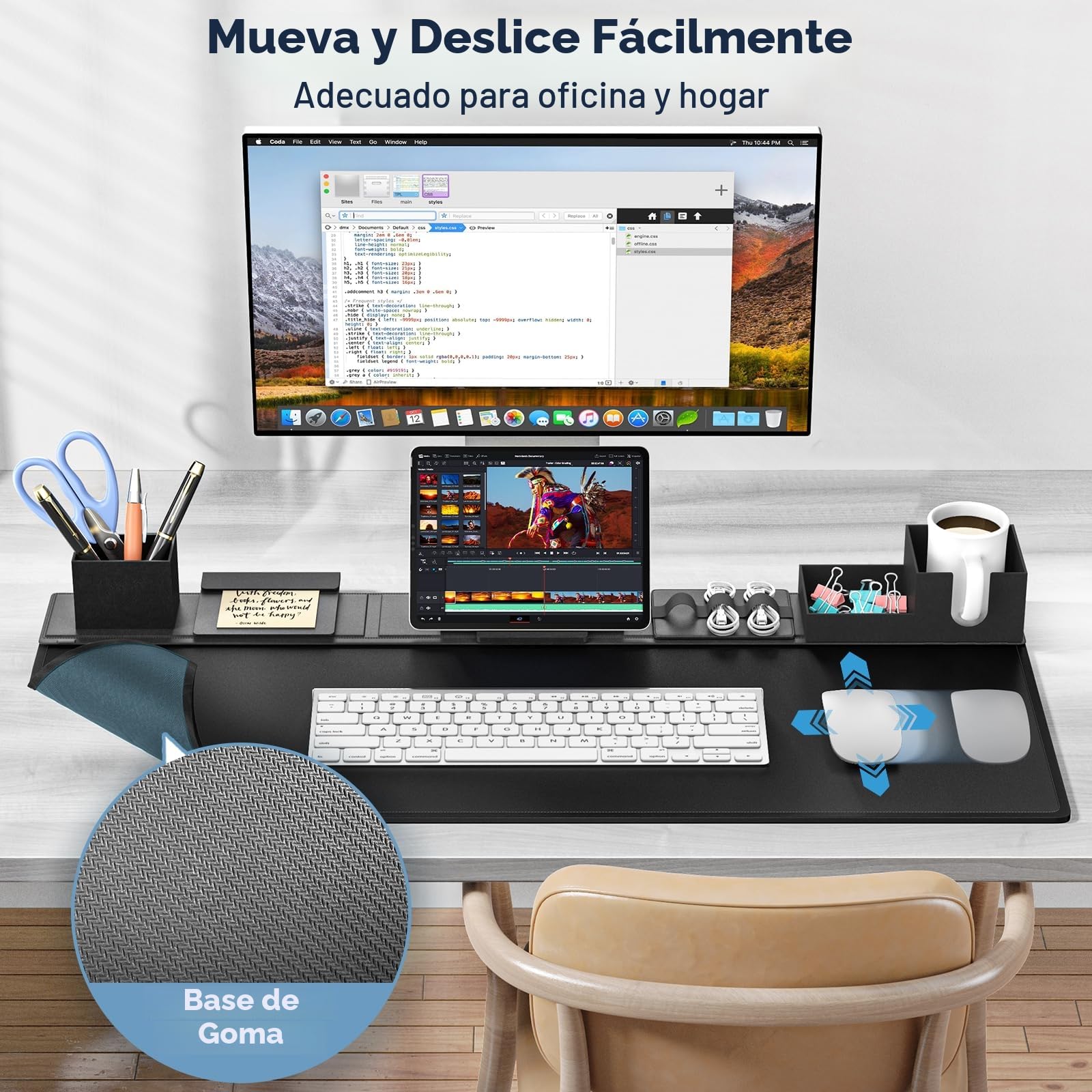 KDD 6 en 1 Alfombrilla Escritorio XXL Set, Tapete Escritorio & Alfombrilla Ratón Gaming con Organizador Escritorio Magnéticos DIY para Soporte Tableta/Portavasos/Tarjetero/Portabolígrafos(80X35.5cm)