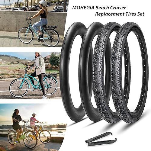 Miniatura 8 de Neumáticos de bicicleta playera de 26x2.125: Juego de reemplazo de MOHEGIA de 2 paquetes de neumáticos plegables de 26 pulgadas con juego de tubos