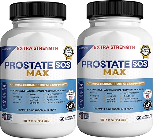 Miniatura 5 de Suplemento SOS Max para próstata, 60 cápsulas, complejo herbario natural con palma enana, vitamina E, B6, suministro para 30 días (1)