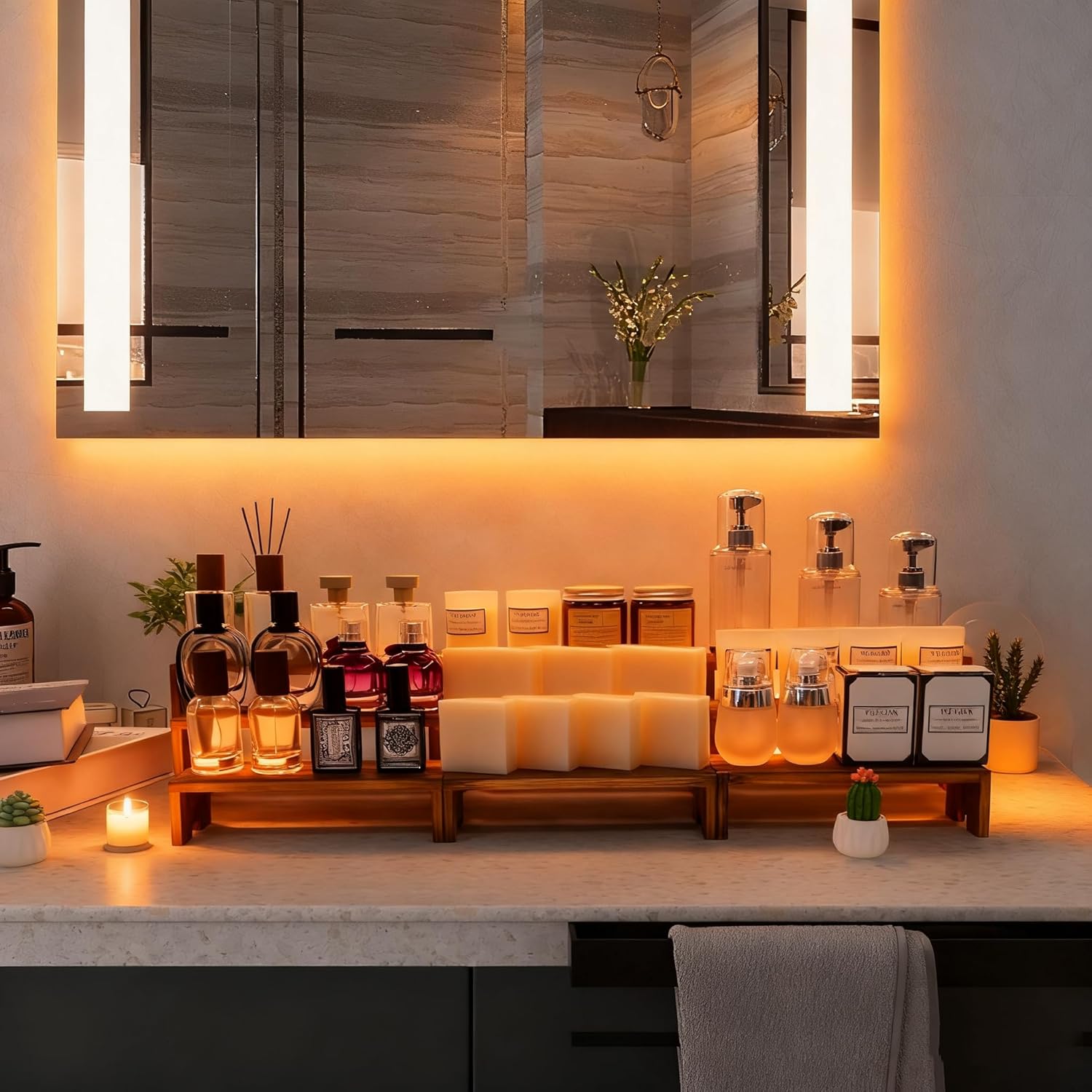 Wood Display Risers Set - 2 Set Large Wooden Tiered Riser Display Stands, Layered Aesthetic Shelves for Cupcakes, Jewelry, Craft Displays, Ideal for Funko Pops, Tabletop Exhibits (carbonized, 6 Pack) - Image 6