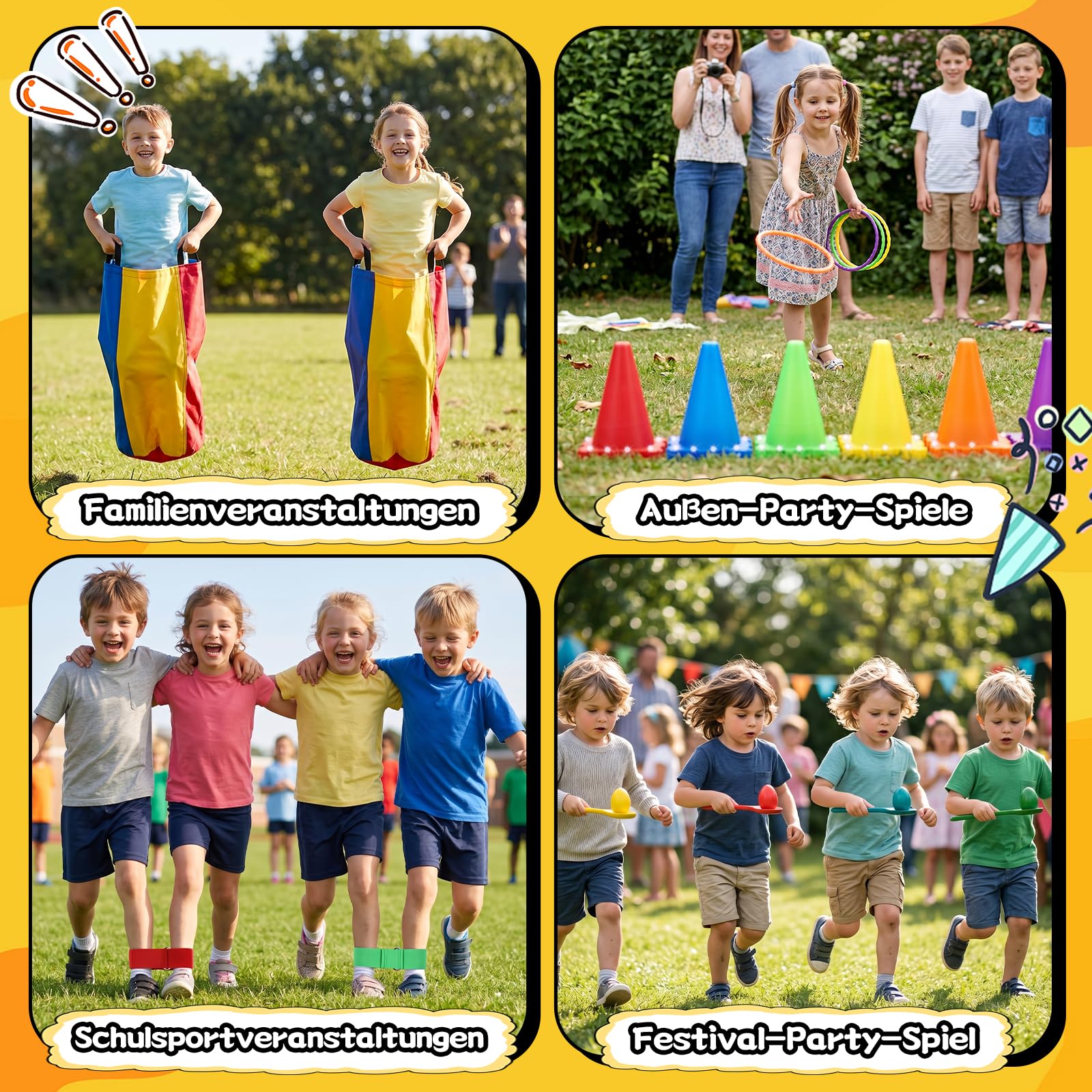 Outdoor Karnevals Spiele, Sackhüpfen Säcke, Eierlauf Spiel, Ringwurfspiel, Kartoffelsackbeutel, 3-beiniges Rennband, Light Up Pylonen Kinder Outdoor Spiele, und Feldtag, Familientag, Hof, Rasen