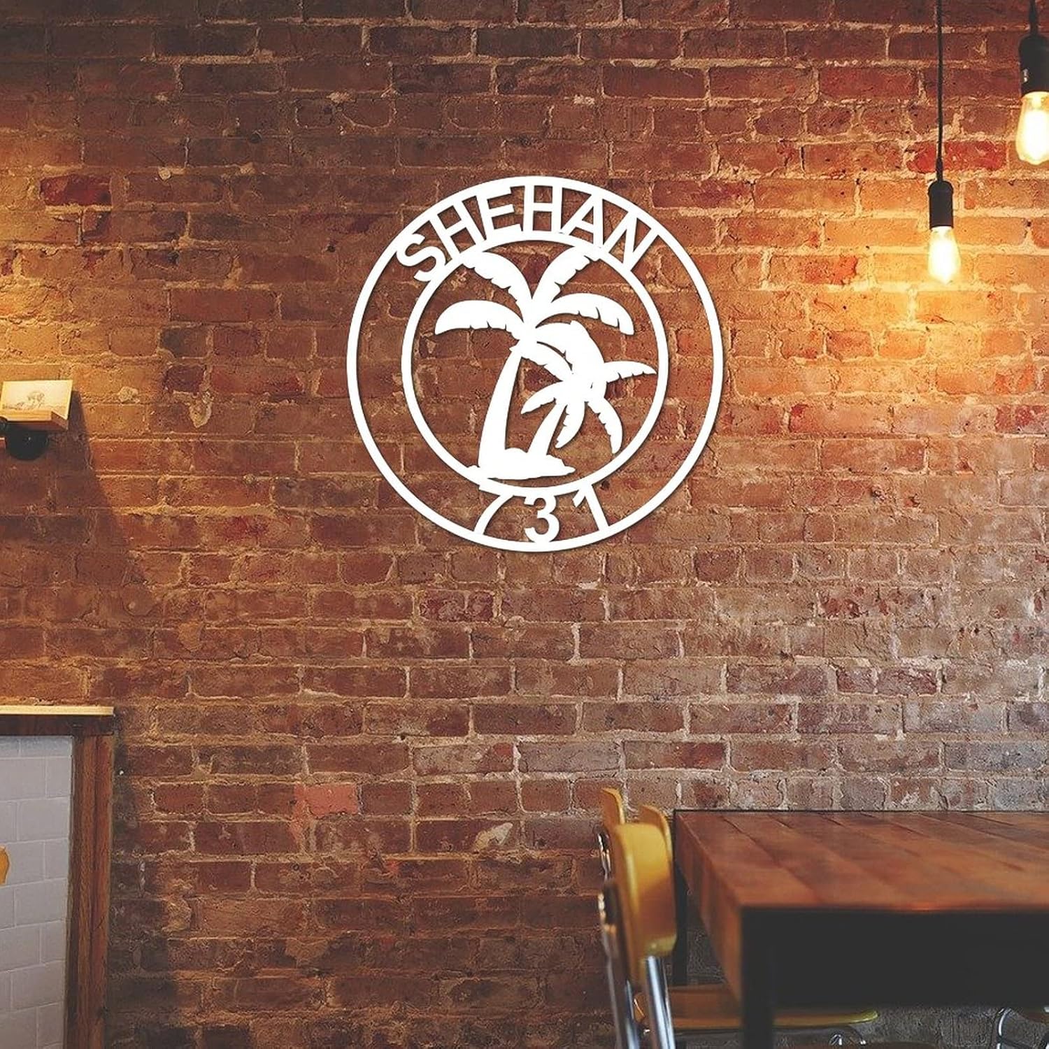 Address Plaque Custom Personalized Palm Tree House Number Address Metal Sign 4 House Number Street Name Wall Mounted Sign Outside Decorations Metal Retro for House, Street, Door Bright Easy Mouting