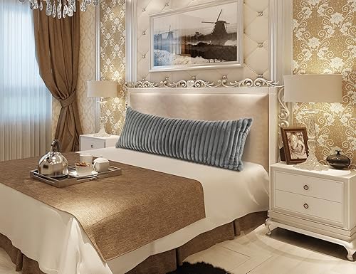 Miniatura 2 de PANOD Fundas de almohada de cuerpo completo de piel sintética súper suave de 21 x 54 pulgadas, fundas de almohada largas de felpa de lujo con rayas