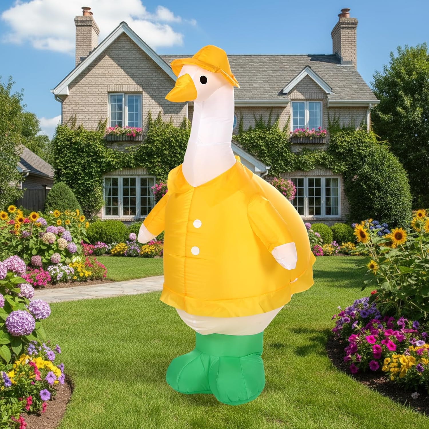 4 ft Inflatable Raincoat Goose Inflatable Outdoor Decoration Porch Goose Blow up Decorations with Built-in LED for Lawn Garden Patio Holiday Party Decor Indoor Outdoor