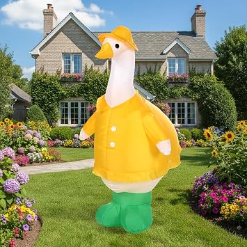 4ft Inflatable Raincoat Silly Goose Inflatable Outdoor Decoration, Cute Blow Up Porch Goose Wearing Yellow Raincoat & Boots, Built-in LED Lights for Summer Yard Lawn Garden Patio Decor