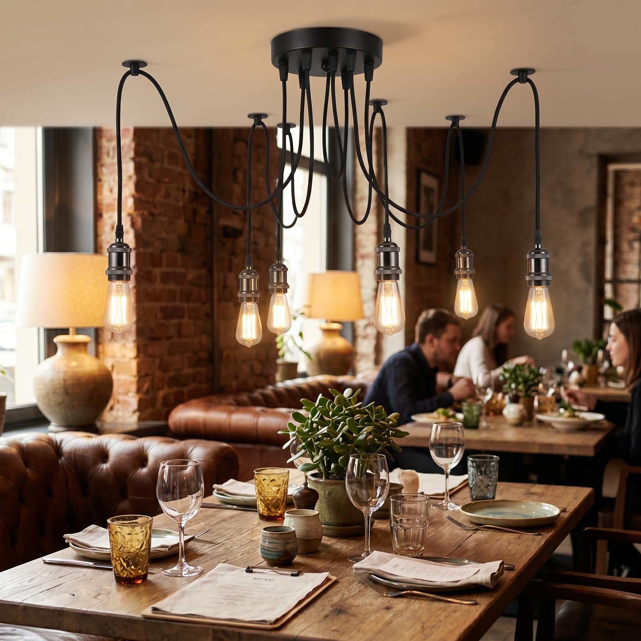 Portalampada a Soffitto Regolabile a 6 Bracci | Lampadario Sospensione Retro Fai-da-Te Forma di Ragno | Illuminazione Classica per Sala da Pranzo o Soggiorno