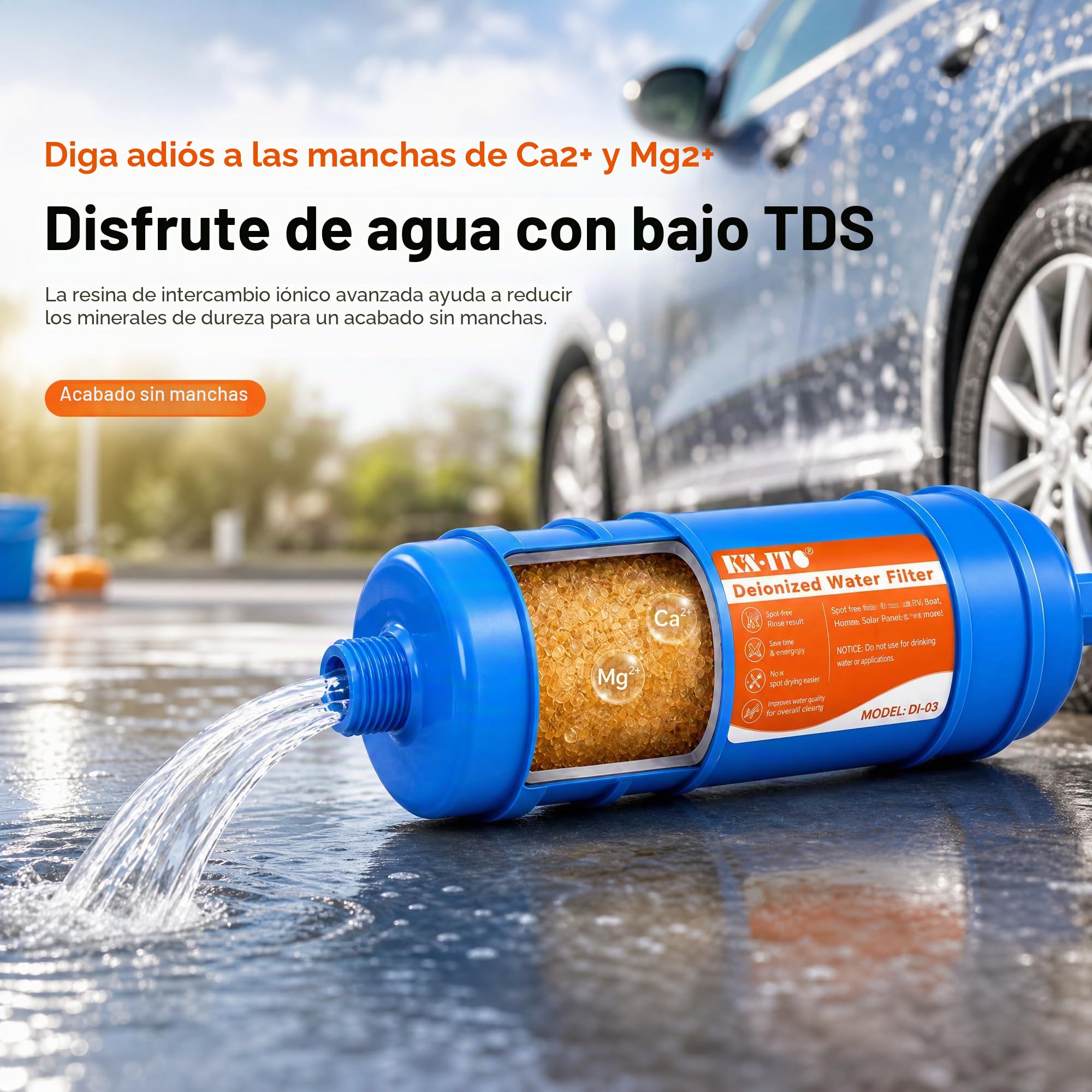 Filtro de agua en línea para lavado de autos sin manchas, Filtro de agua desionizada, Sin manchas, Funciona para todos los vehículos, RV, motocicletas, ventanas, barcos, aviones y más
