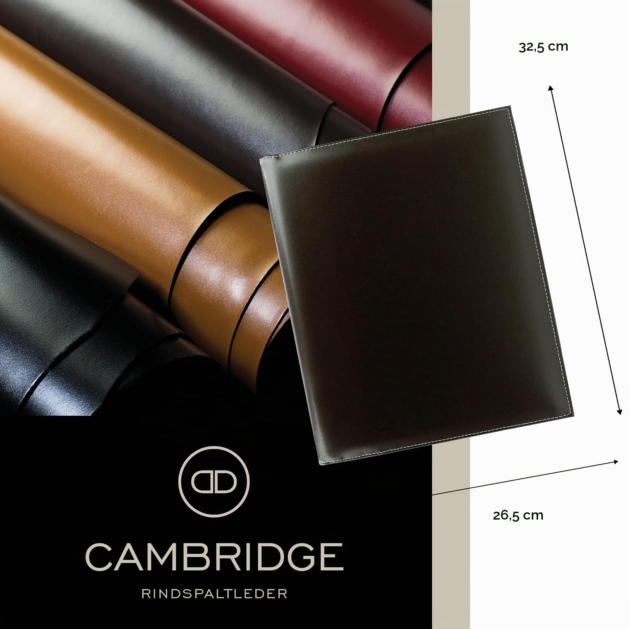 DELMON VARONE - Personalisierbare Dokumentenmappe DIN A4 Premium Cambridge Leder Braun - Ringbuch Ablagemappe zum Abheften von Dokumenten, Urkunden & Akten - Ordner mit 3 Einsteckfächern