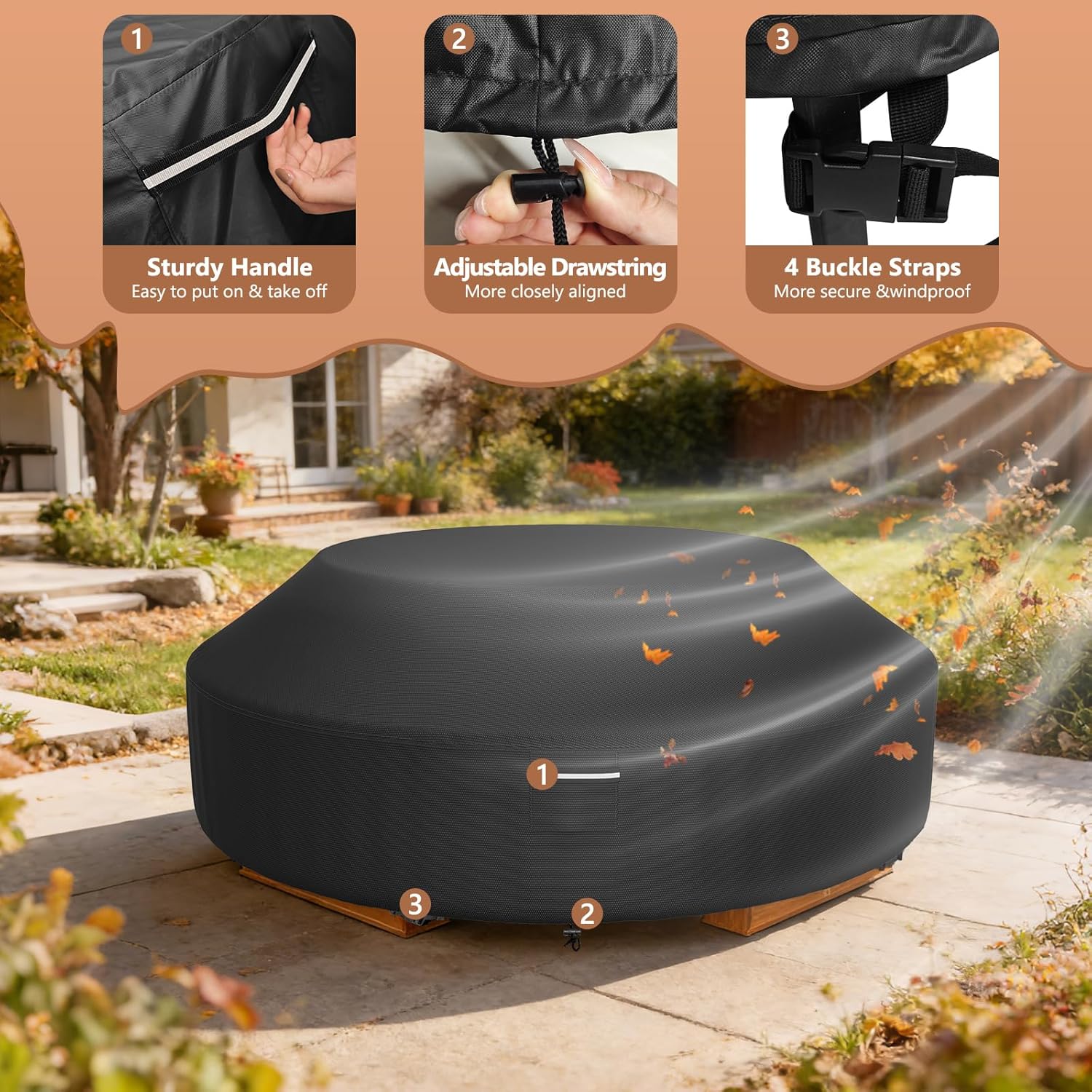 Waterproof Octagonal Picnic Table Cover, 91 In Patio Picnic Table Cover All-Weather Protection, Fits 8-Sided 6–8 Seat Dining Table with Drawstring, Black