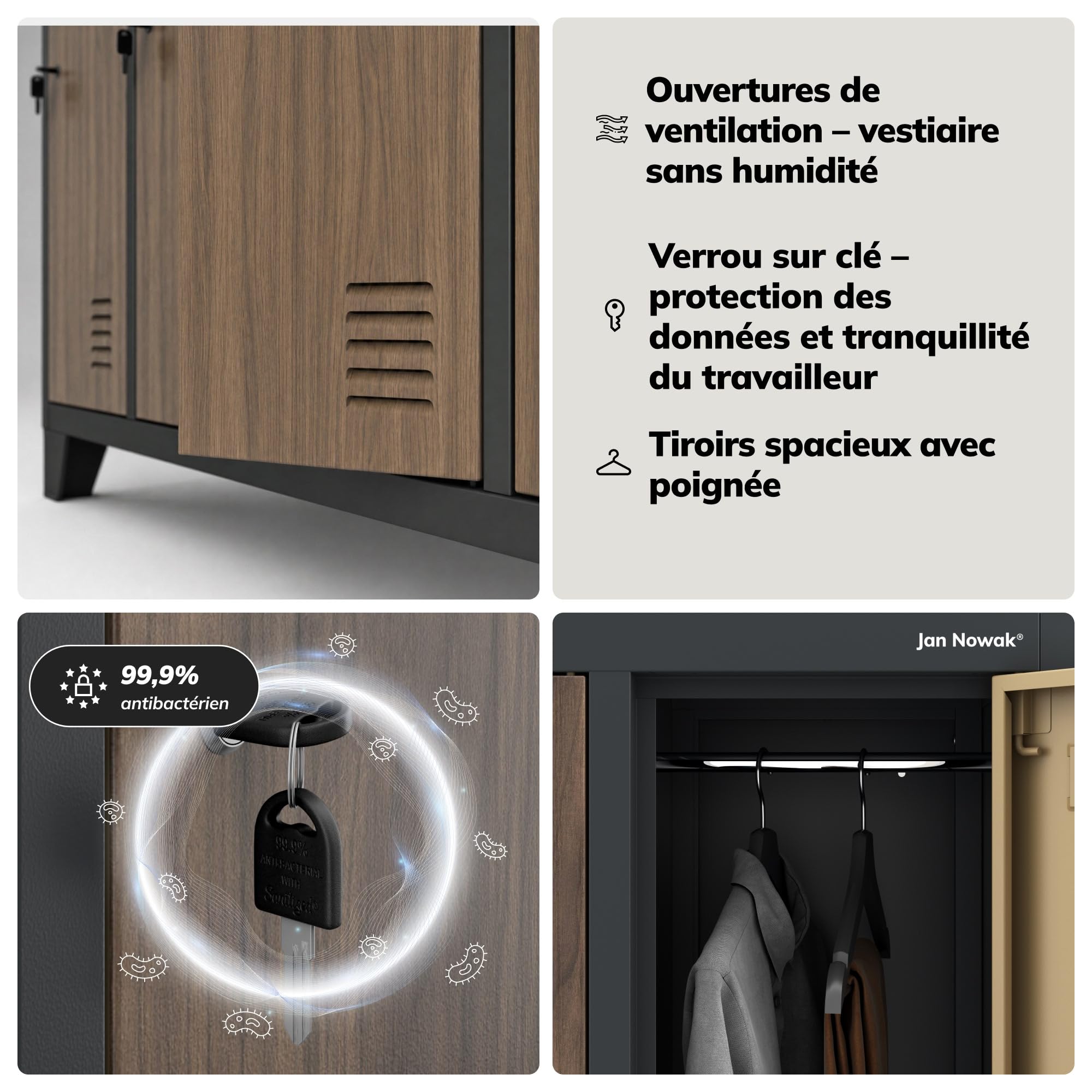 Jan Nowak Casier vestiaire 5B2A Armoire Metallique 10 Compartiments revêtement en Poudre 172 cm x 136 cm x 45 cm (Anthracite/Imitation Bois)