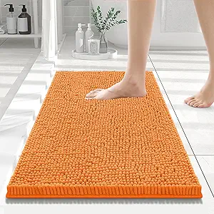 Smiry Luxury Chenille Bathroom Rugs 24x16, Extra Soft and Absorbent Shaggy Bath Mat, Machine Washable, Non-Slip Plush Carpet Runner for Tub, Shower, and Floor, Home Decor Accessories, Orange