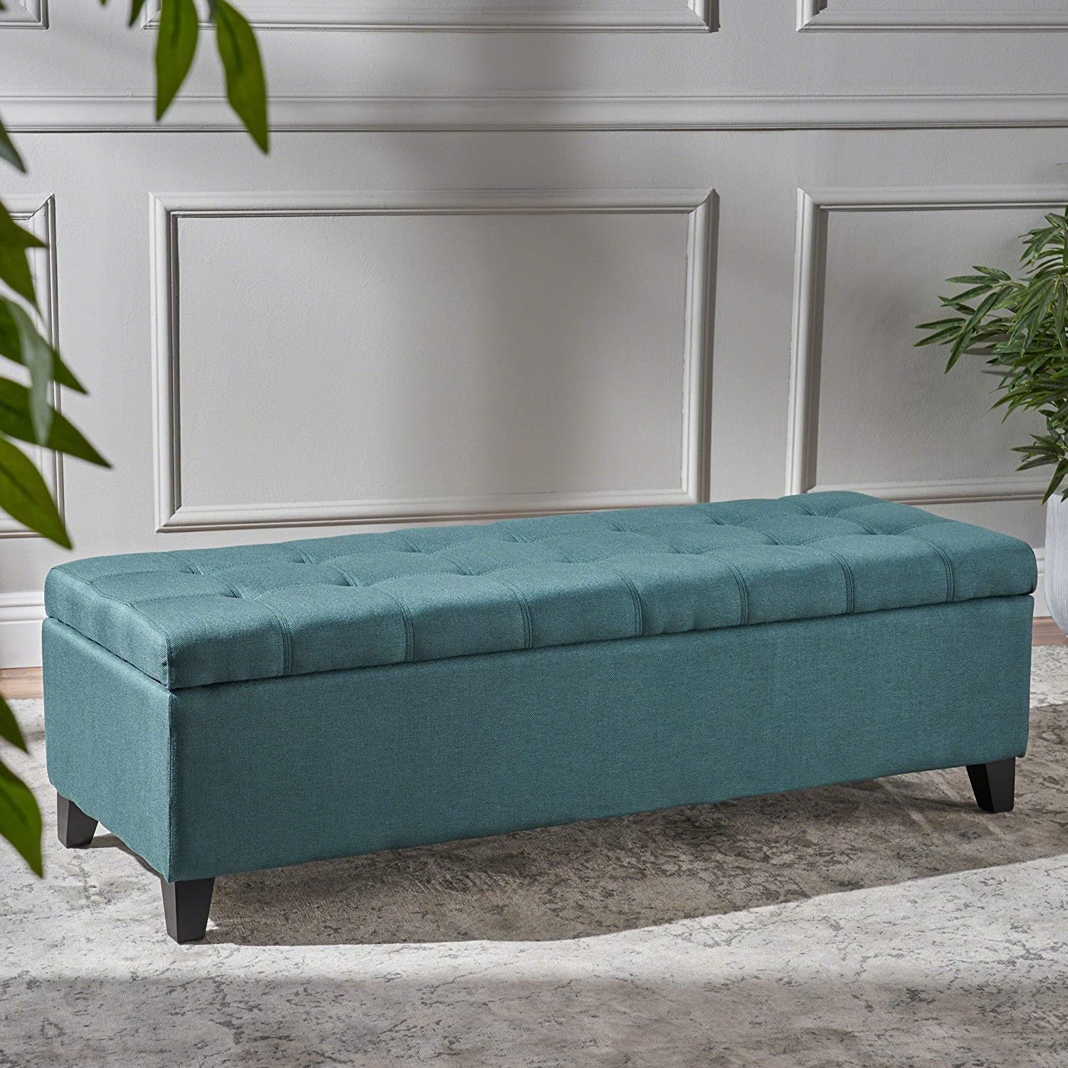 WOOD EMPIRE Upholstered Bench with Storage Ottoman Sofa Couch Pouffe Footstool Bed Settee for Living Room Bedroom Office, Sea Green, 107x46x48 cm-image-27