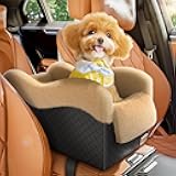 Portable Small Dog Seat for Car, Luxury Center Console Dog Car Seat Booster with Safety Tethers, Auti-Collapse Pet Travel Carseat for SUV, Truck (Black/Brown)