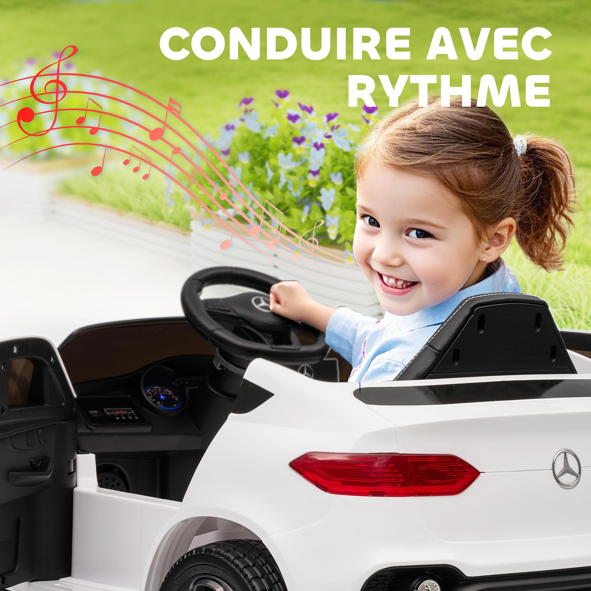 AIYAPLAY Voiture Électrique Enfants Mercedes-Benz GLC Coupe 12V Blanc | Véhicule Électrique, Télécommande 2,4G, 3 Vitesses, Phares, Musique, MP3, Klaxon, Démarrage Lent, 3 à 6 Ans