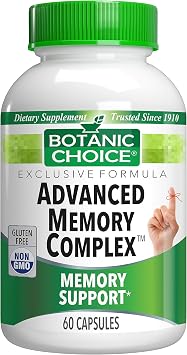 Botanic Choice Advanced Memory Complex - Mood Support Brain Supplements for Memory and Focus - Proprietary Herbal Blend with Ginkgo Biloba - Gluten and Allergen Free - 60 Count Pills
