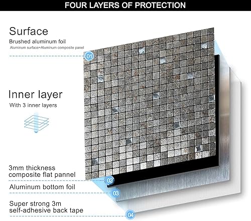 Miniatura 5 de XUANINY Azulejos de protección contra salpicaduras para cocina, baño, chimenea, mosaico de aluminio metálico autoadhesivo (12 x 12 pulgadas) (10