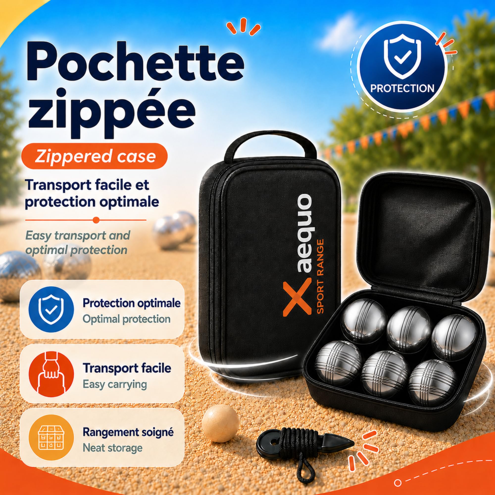 Petanque-Kugel – Komplettset mit 6 Kugeln aus verchromtem Stahl mit Zielkugeln aus Holz und Messgeräten – Petanque-Tasche inklusive – Kugel-Set für den Innen- und Außenbereich (10 Stück)